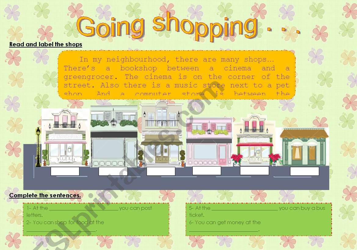 shops in town worksheet