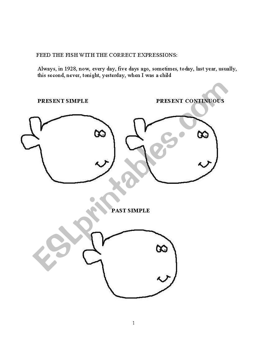 tenses fish worksheet