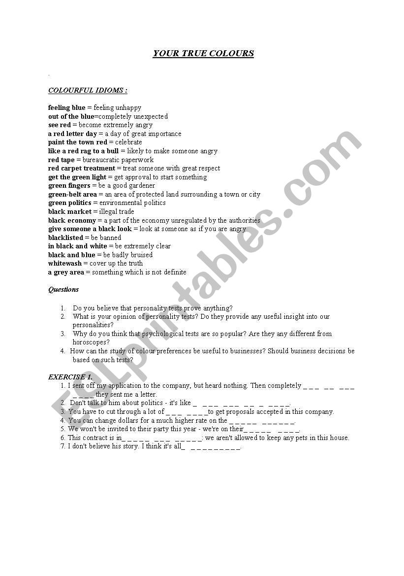 Colours worksheet