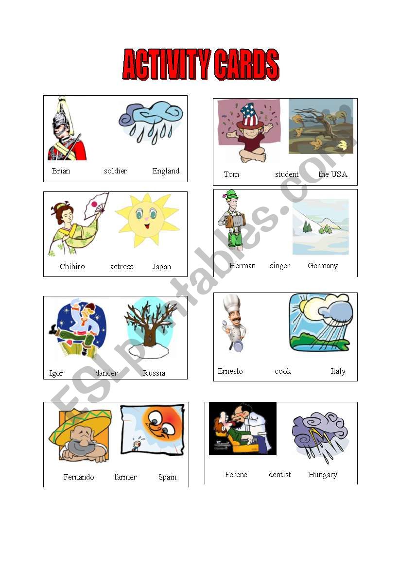 Activity cards worksheet