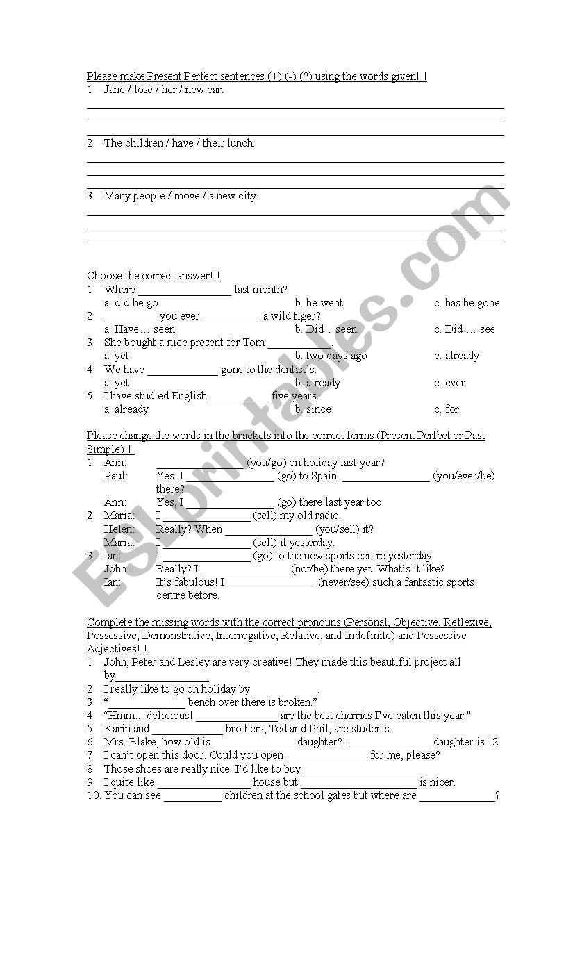 WS for pronouns worksheet