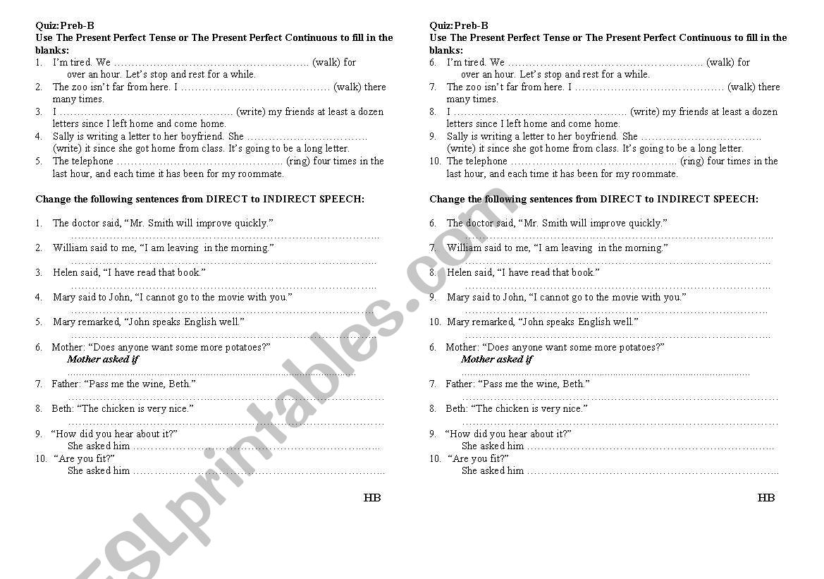 perfect tense worksheet