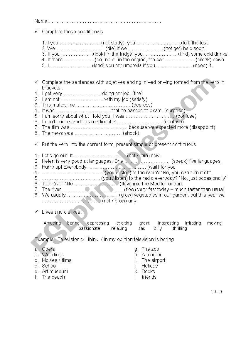 several exercises worksheet