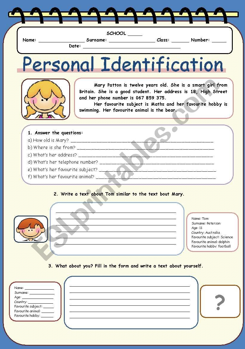 Personal Identification - ESL worksheet by taniamar