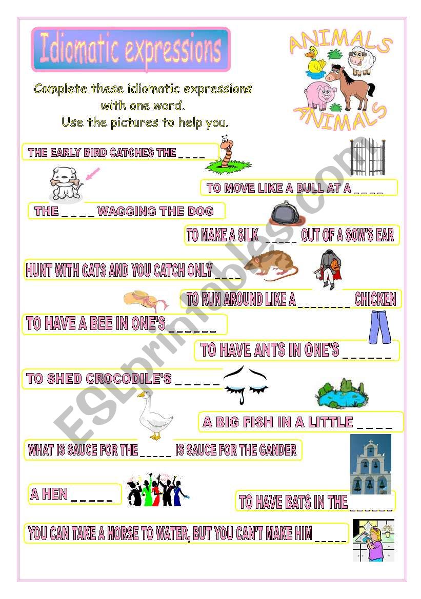 Idiomatic Expressions ANIMALS ESL Worksheet By Pink4 Virginia 