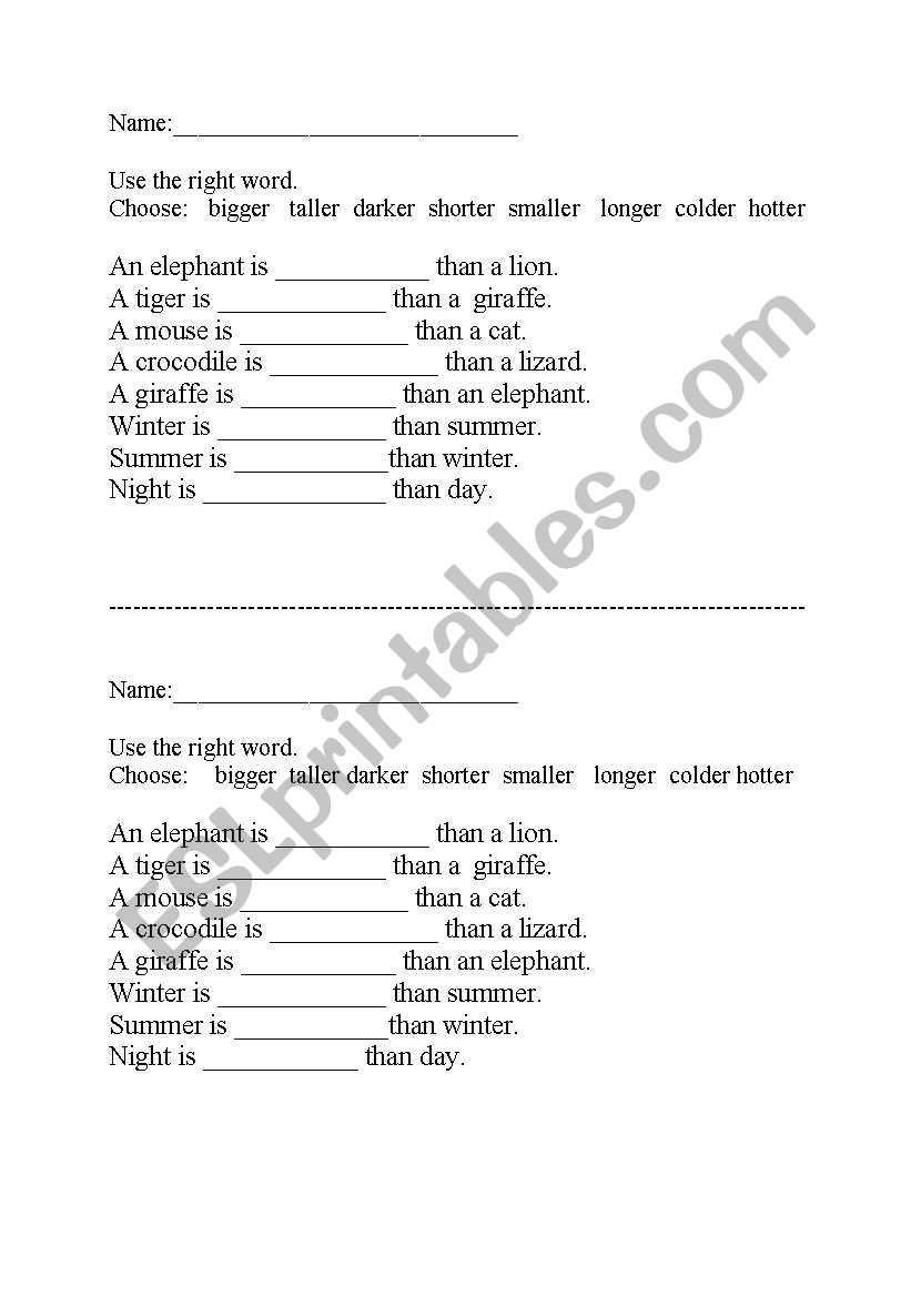 Comparatives worksheet