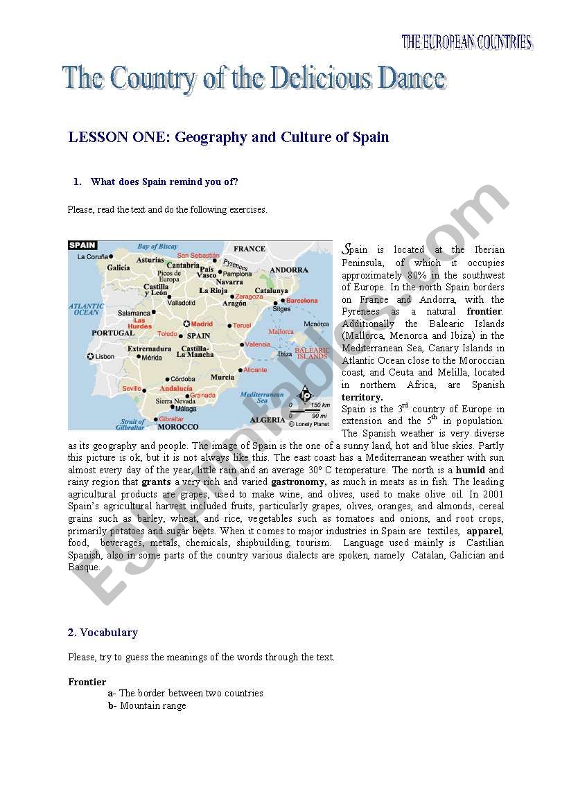 A reading and activities about Spain