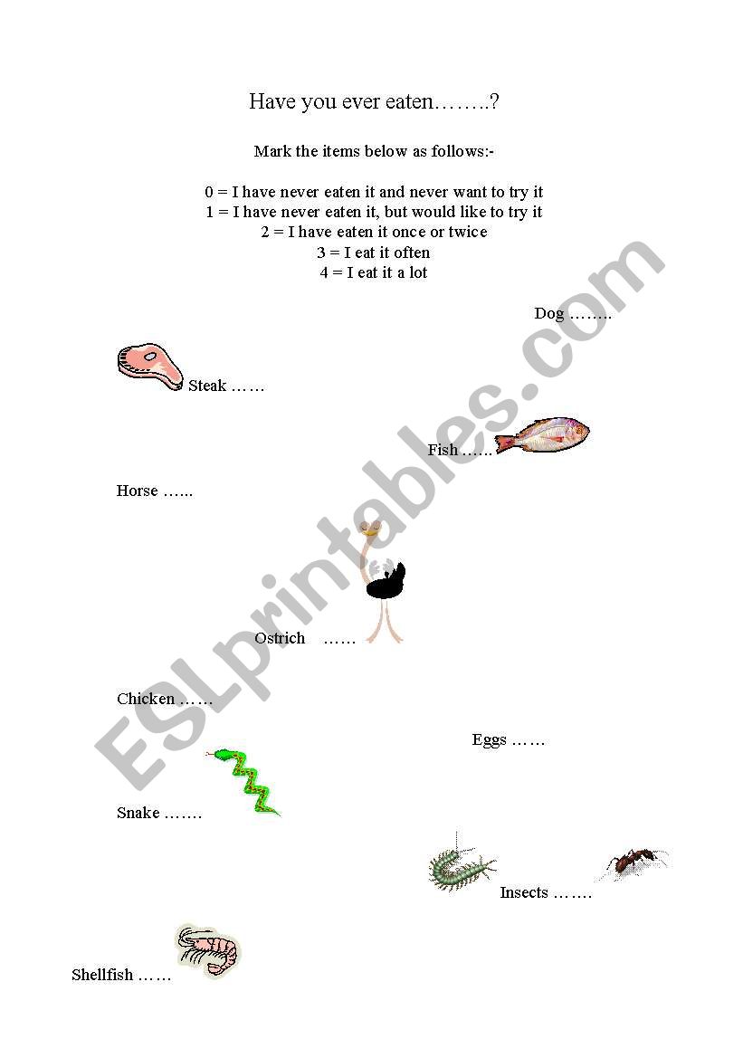 Have you ever eaten.... worksheet
