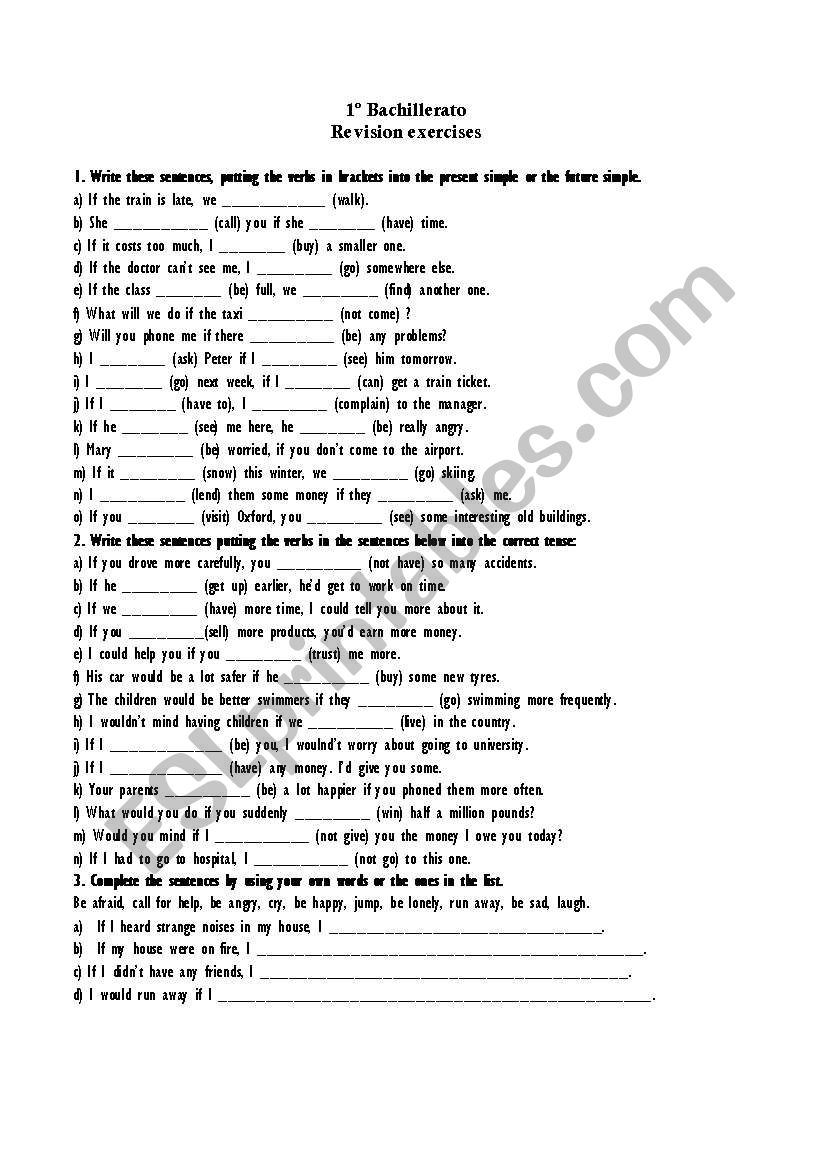 the three conditionals worksheet
