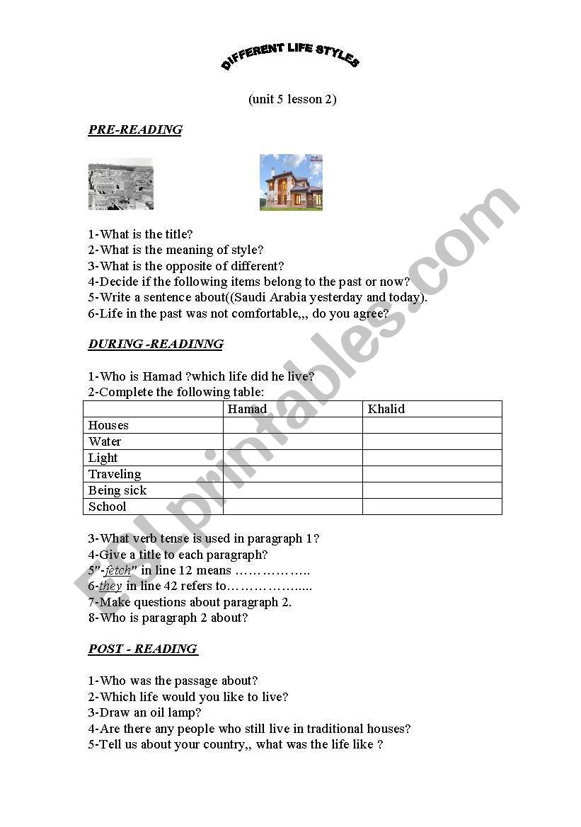 different life styles worksheet