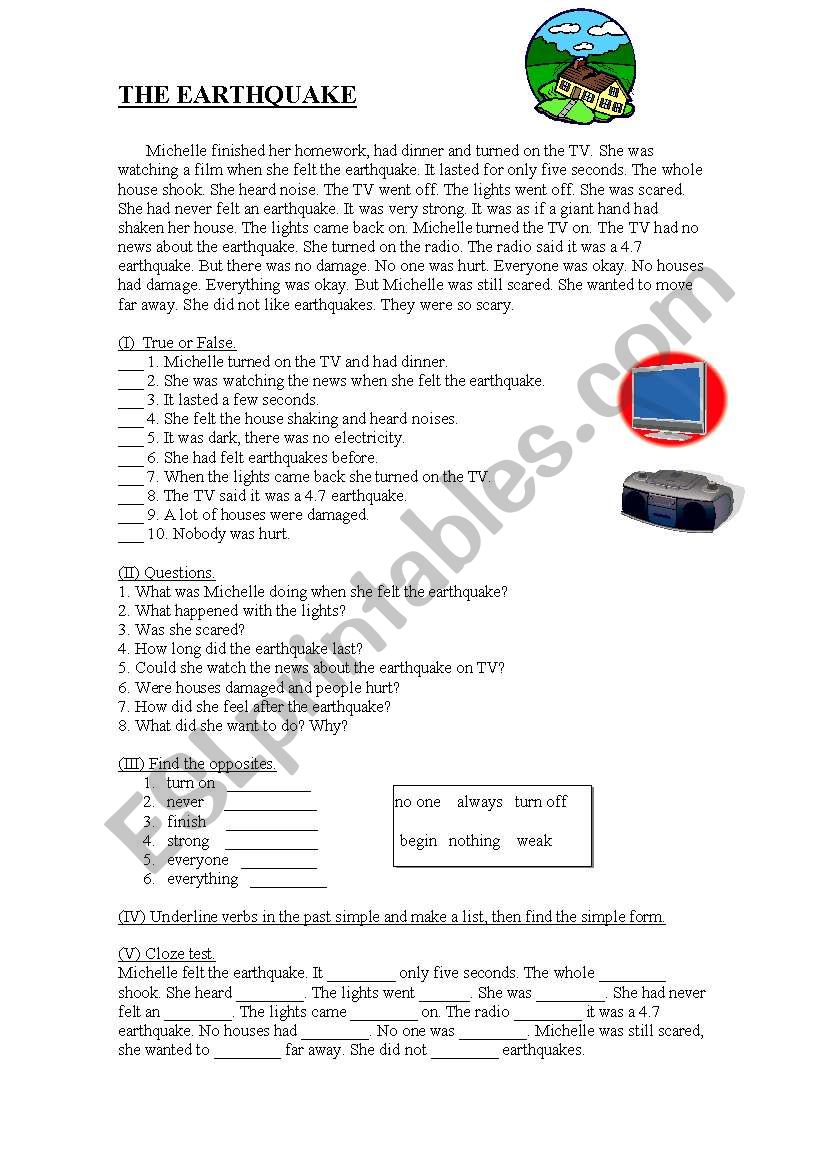 The earthquake worksheet