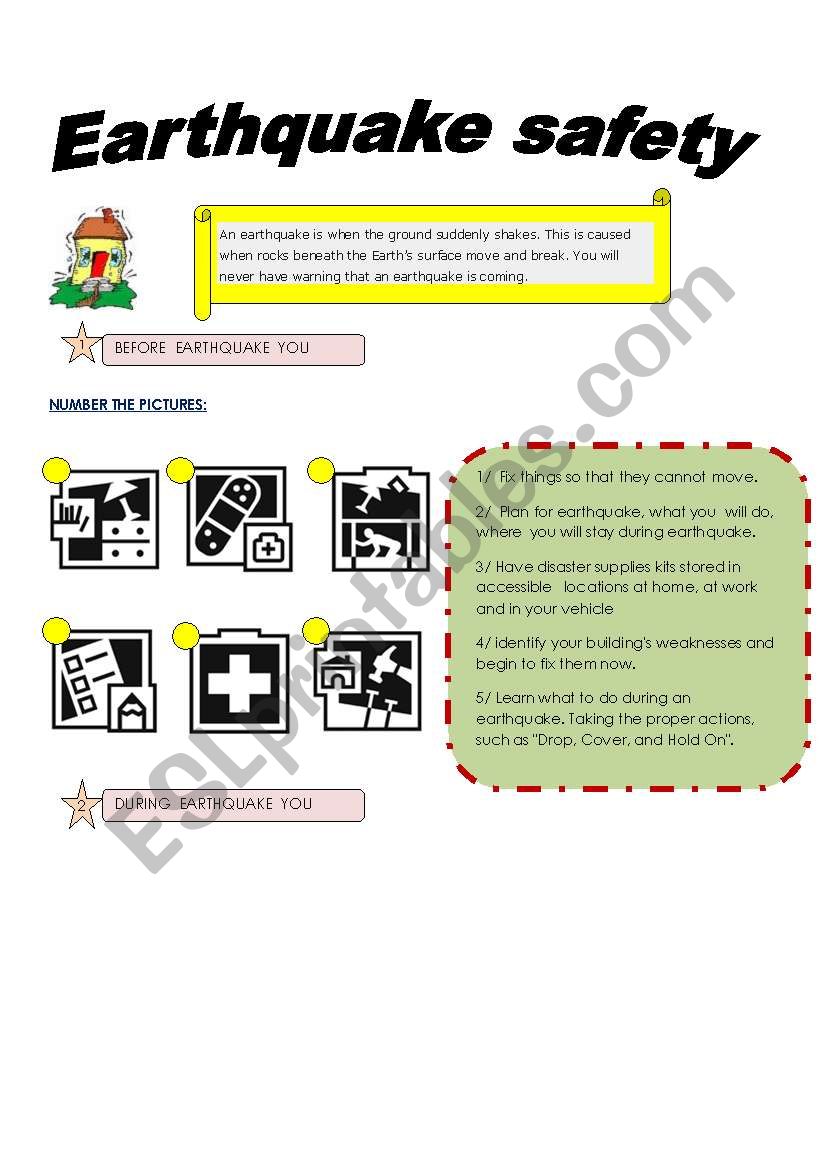 EARTHQUAKE SAFETY worksheet