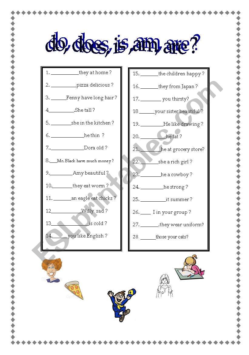 do, does, is, am, are ? worksheet