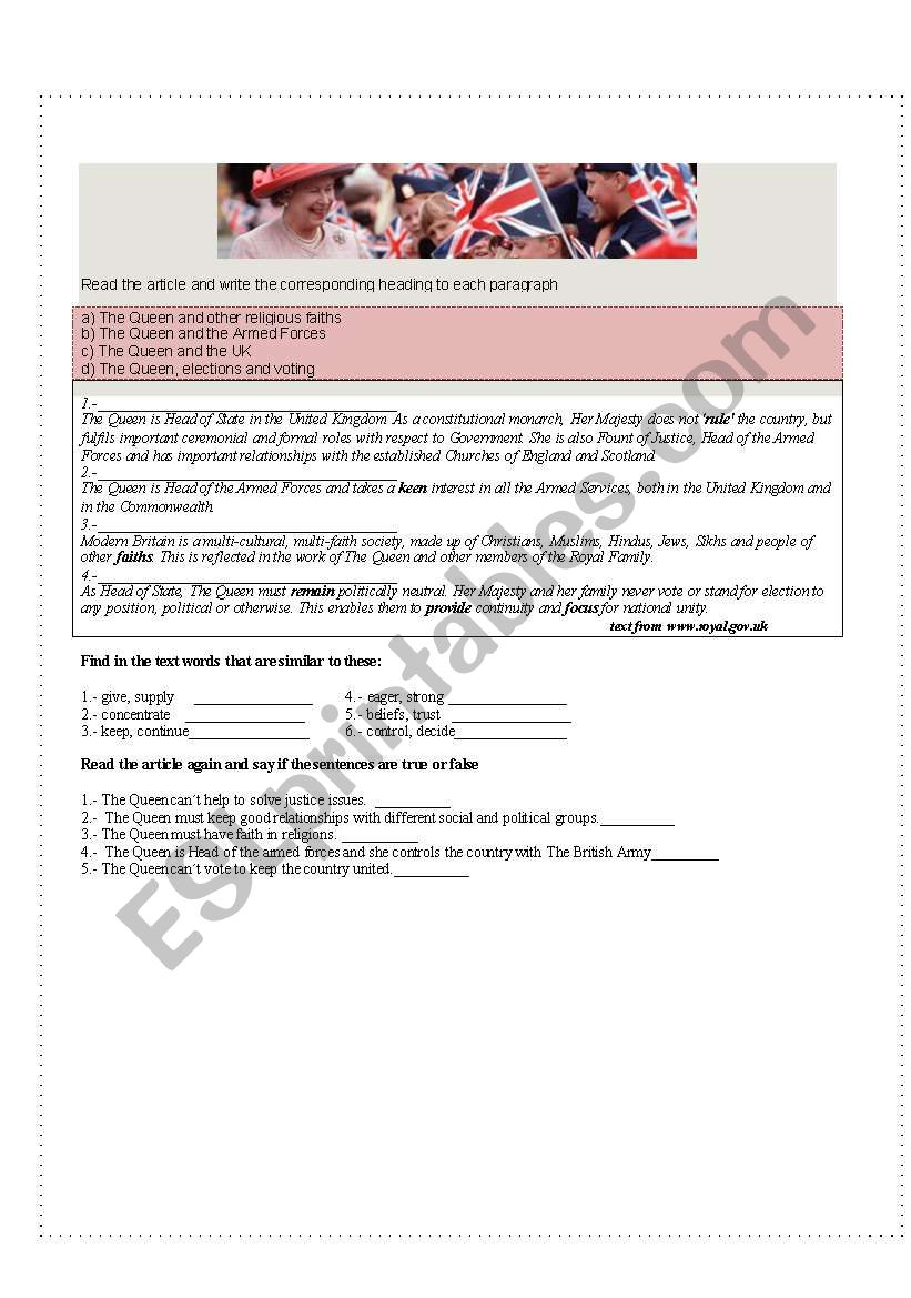 The queen and the UK worksheet