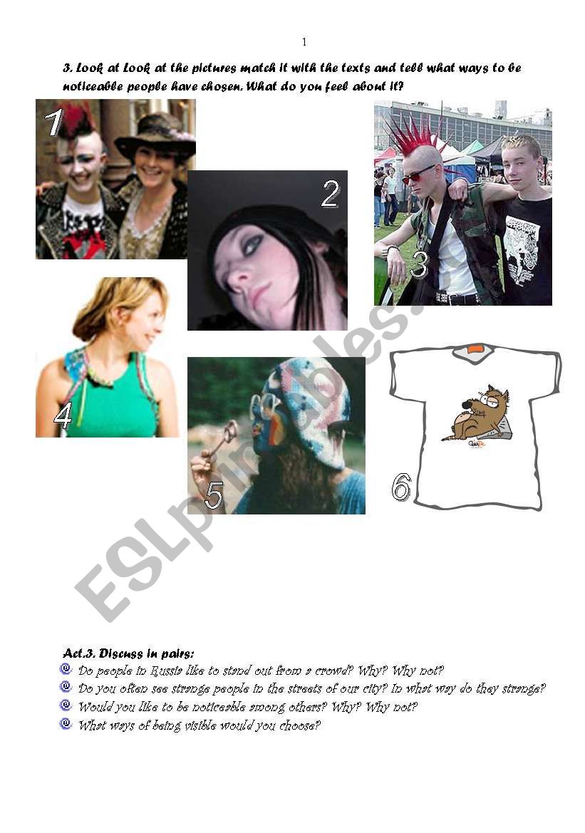 stand out from a croud worksheet