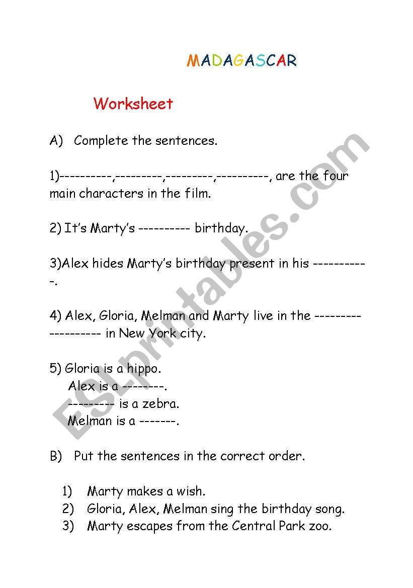 Madagascar worksheet 2 worksheet