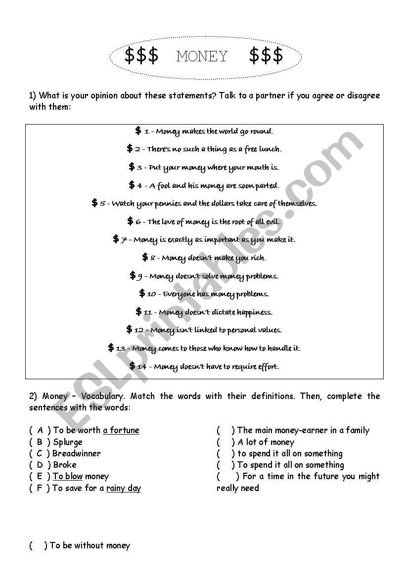 Money - conversation activity worksheet