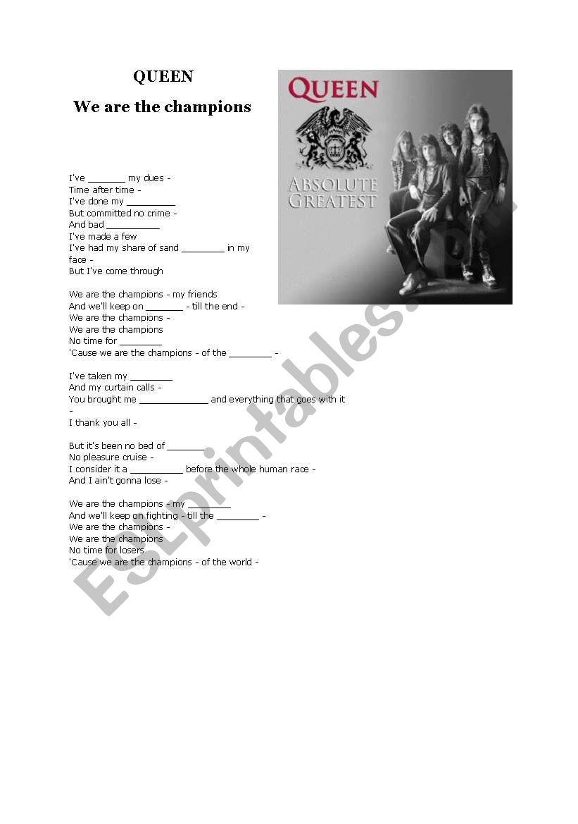 QUEEN - We are the champions worksheet