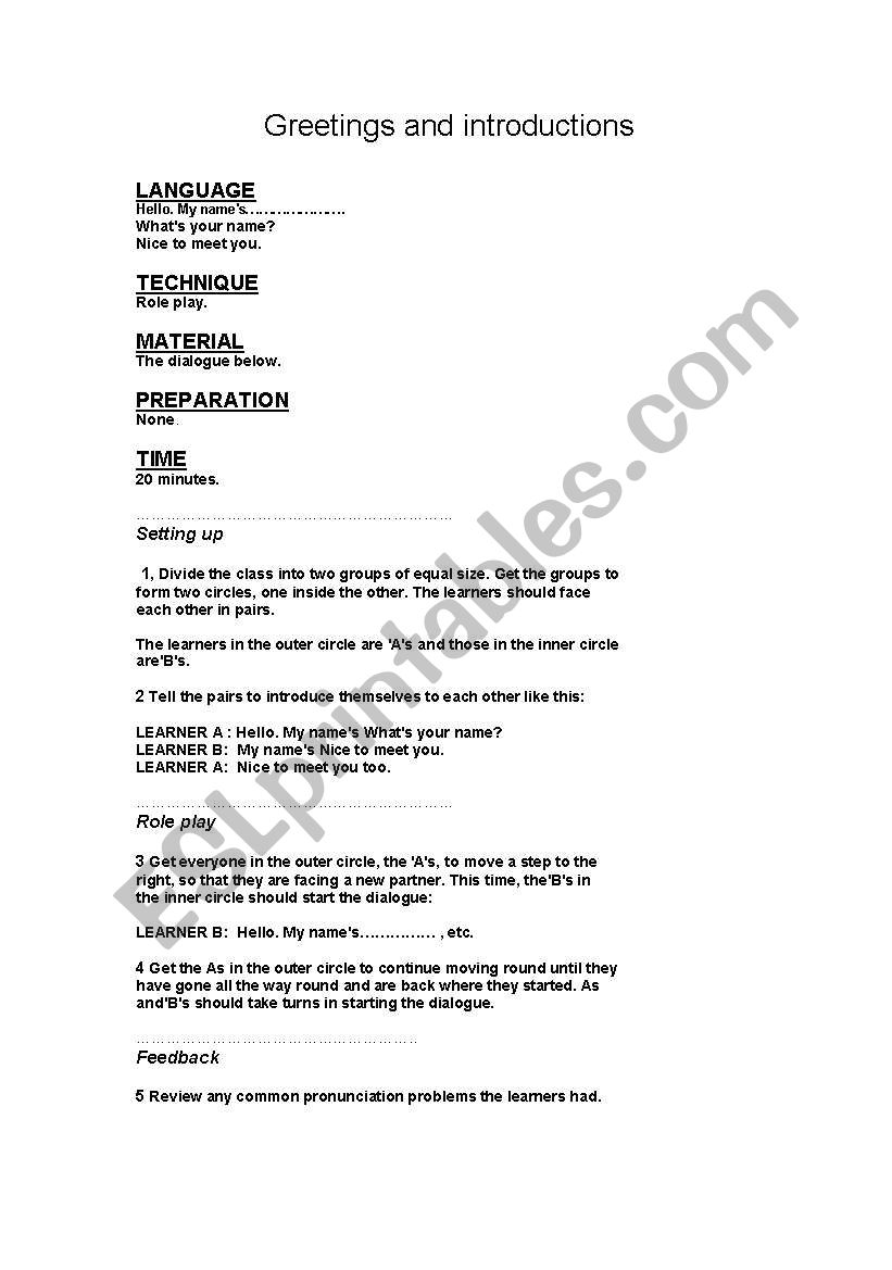 Greetings and Introductions worksheet