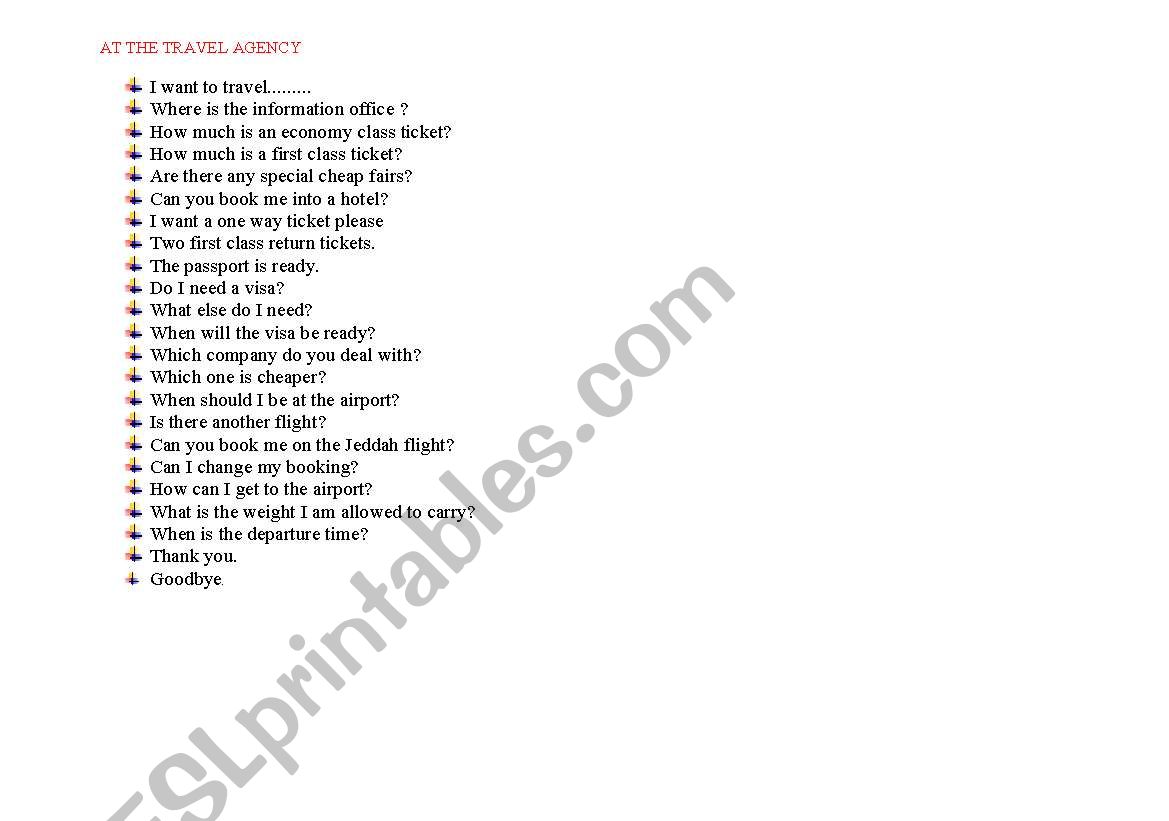 travel worksheet