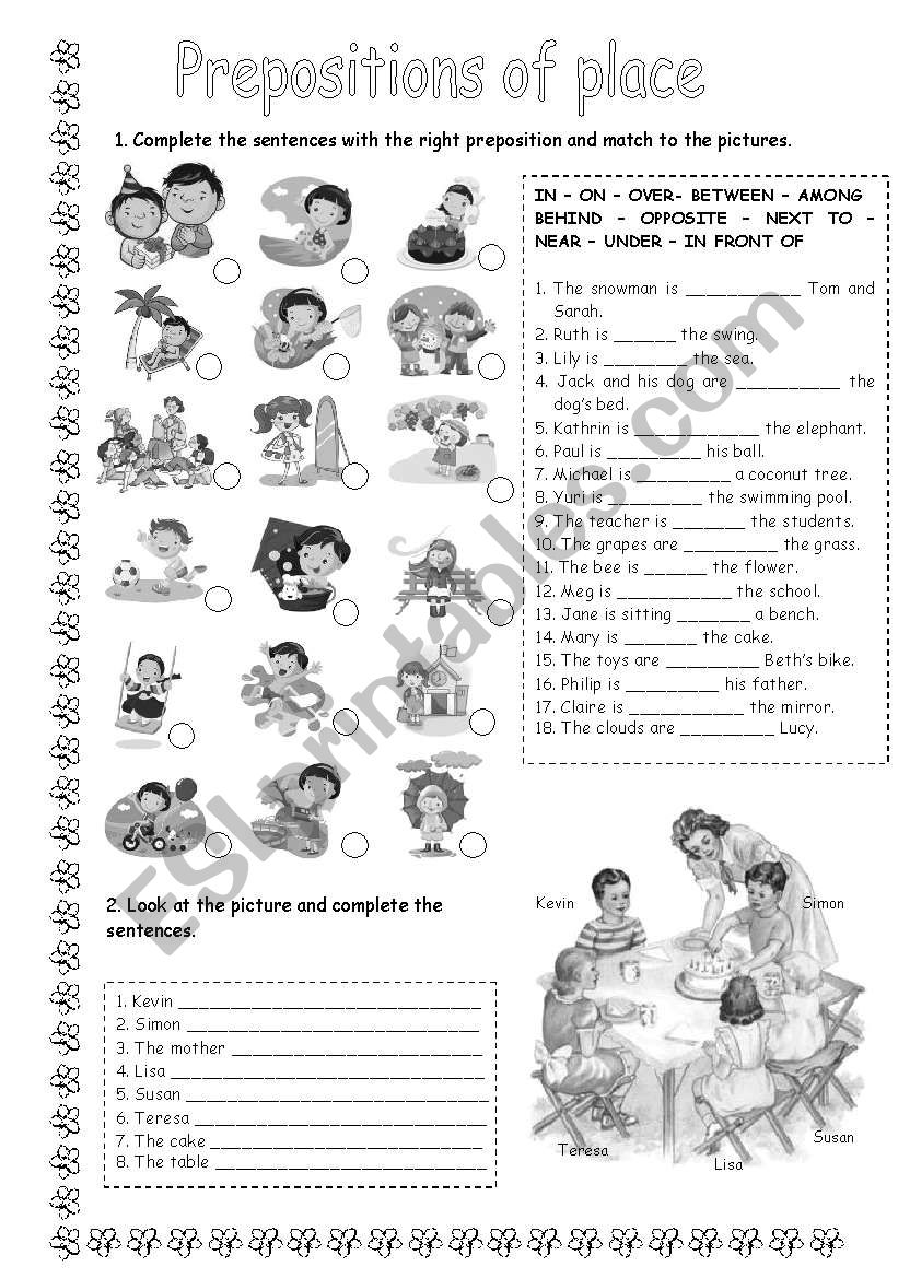 PREPOSITIONS OF PLACE - EXERCISES