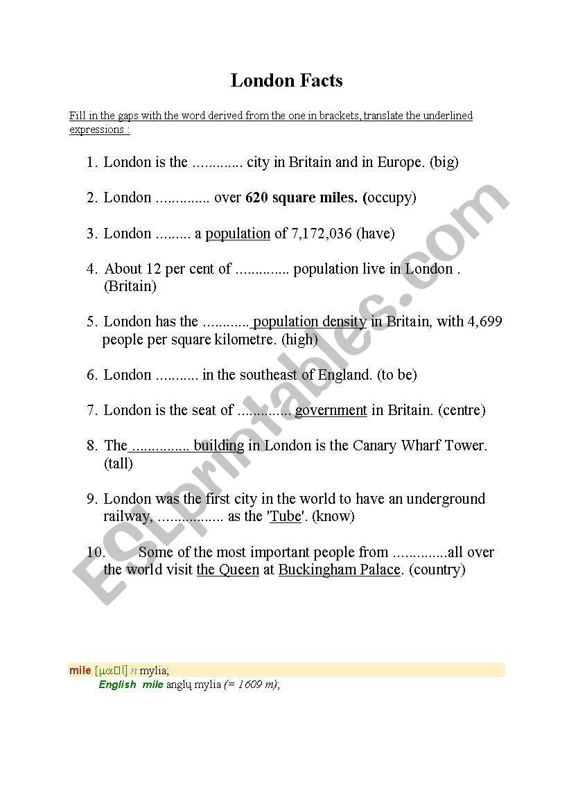 Top facts about London worksheet