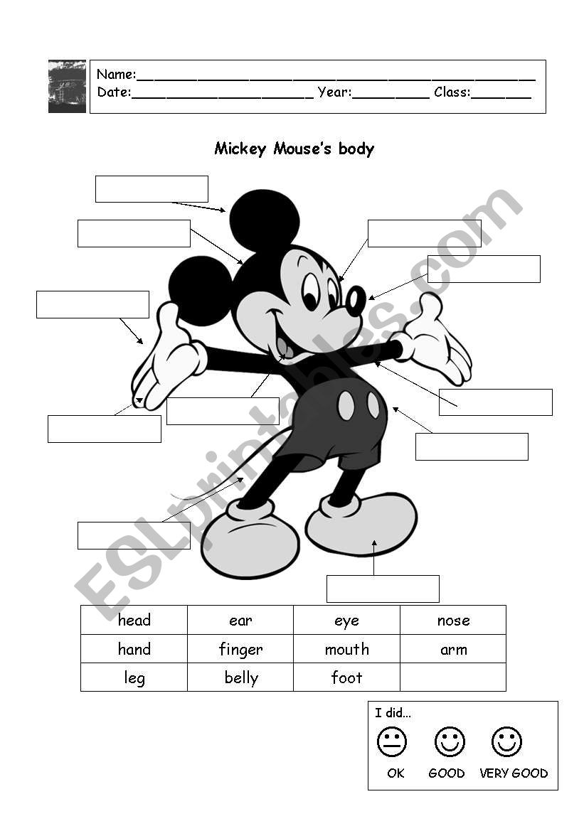 Mickey MouseÂ´s body worksheet
