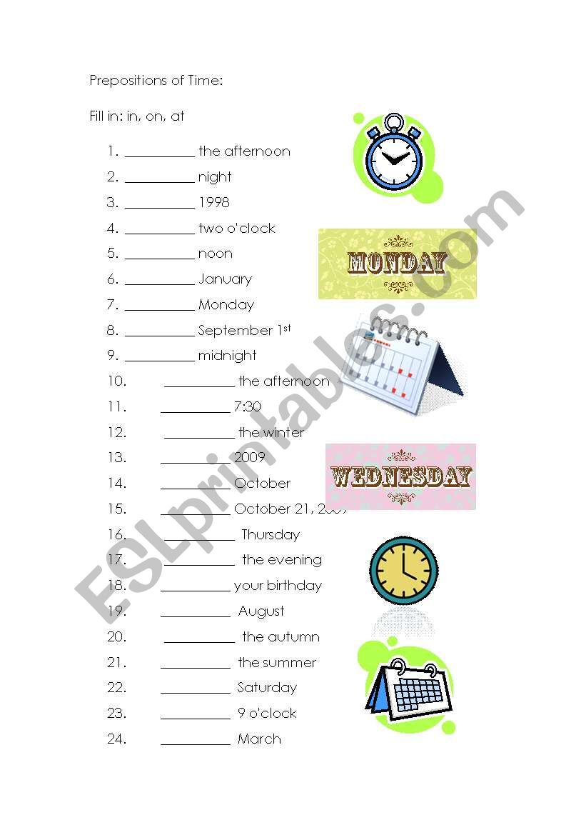 prepositions of time worksheet