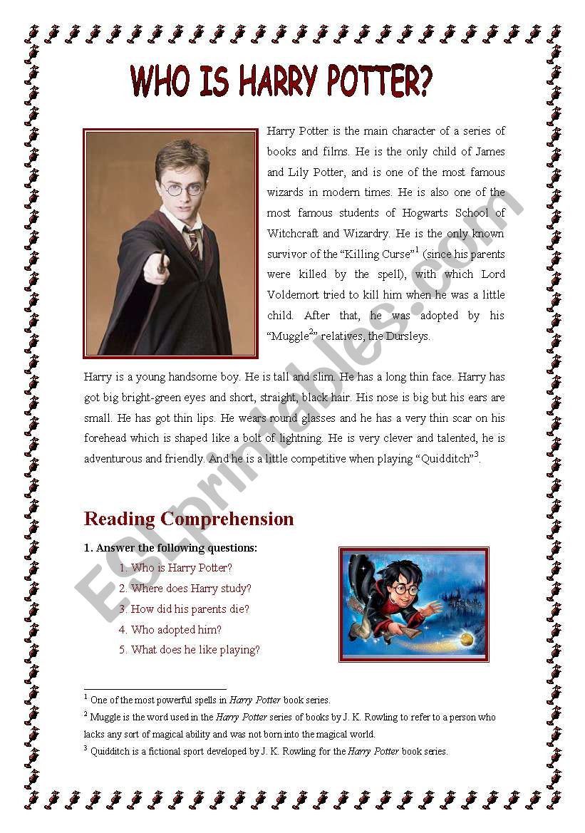 Who is Harry Potter? worksheet