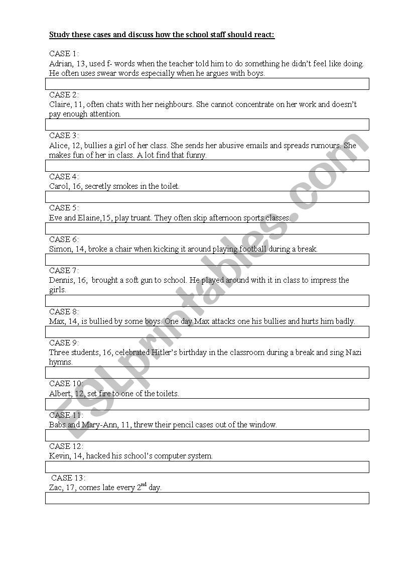 school discipline worksheet