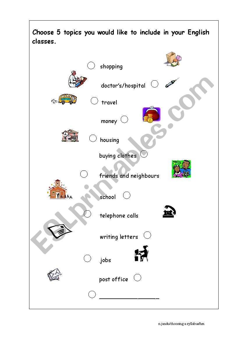 Choosing a syllabus  worksheet