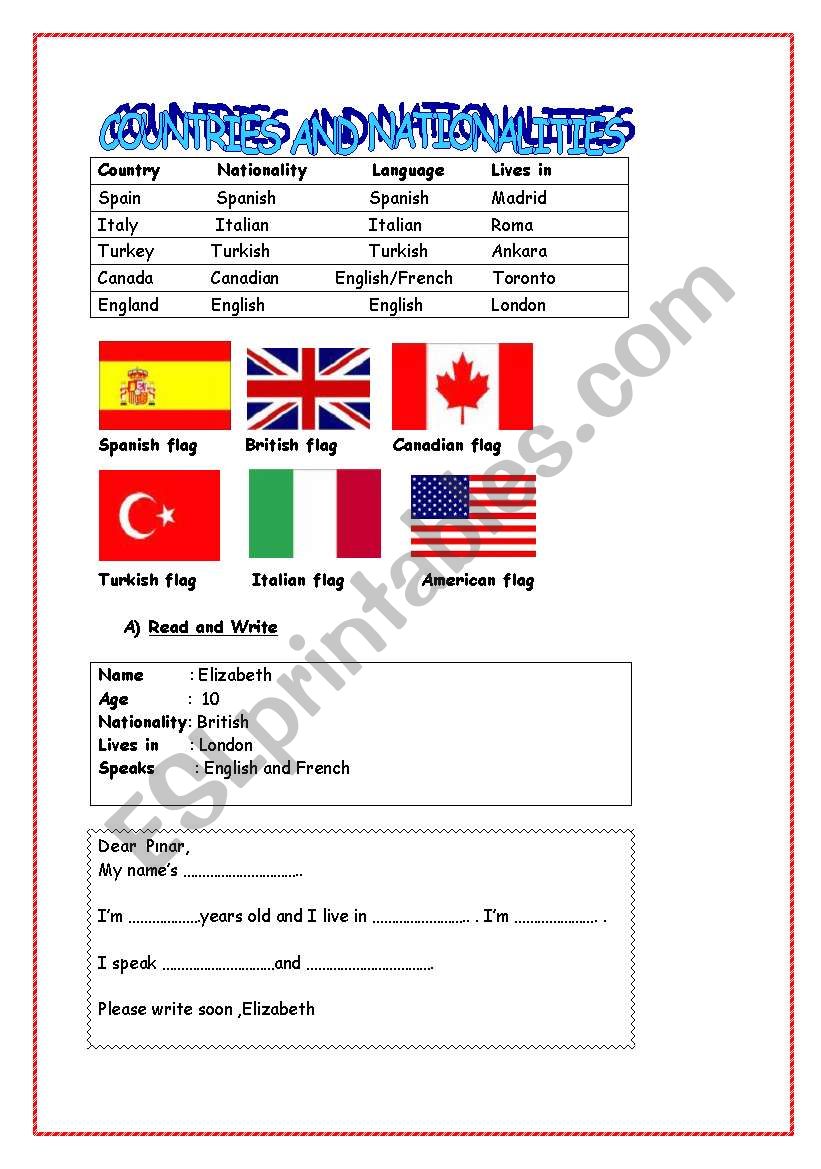 COUNTRIES AND NATIONALITIES worksheet