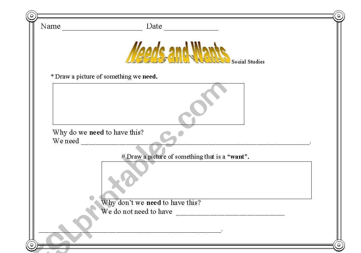 Needs and Wants worksheet