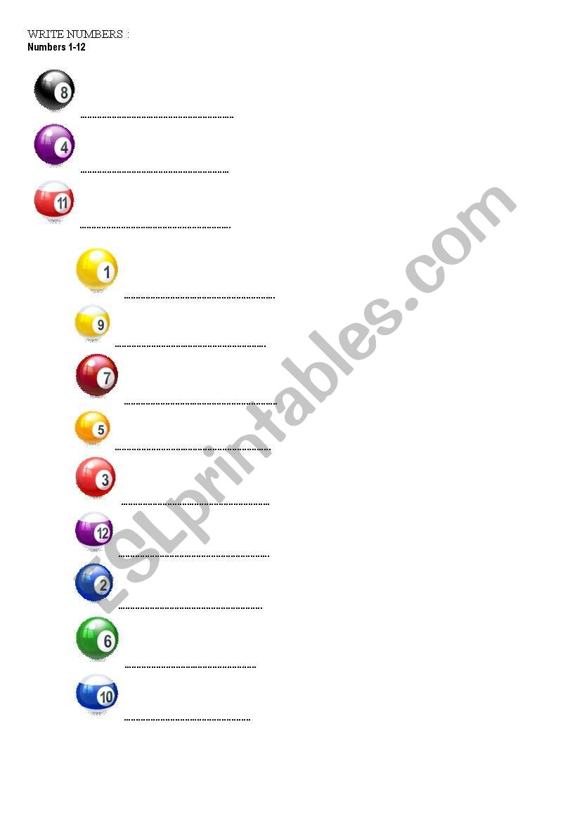 NUMBERS 1-12 worksheet