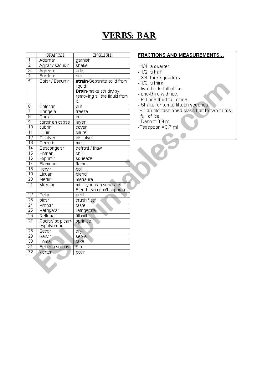 BAR: VERBS worksheet