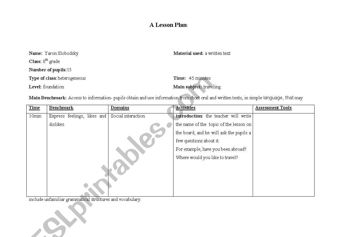 travelling  worksheet