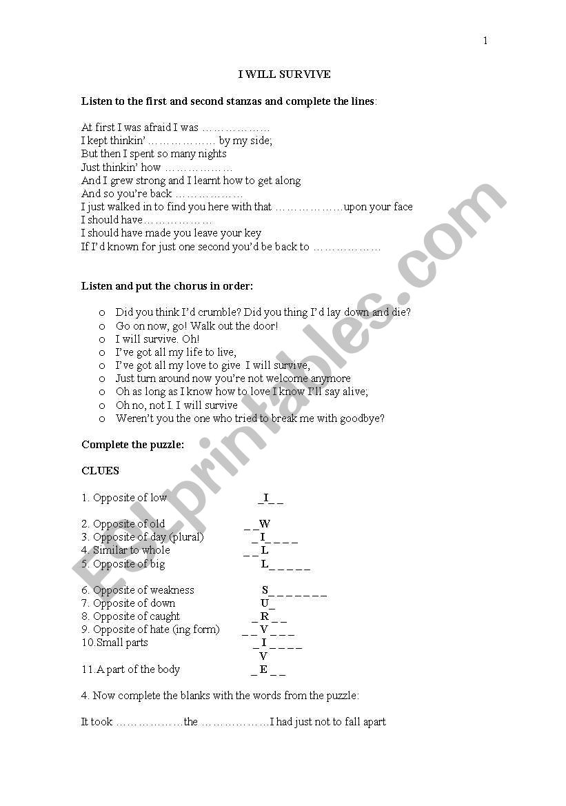 I Will survive - SONG worksheet