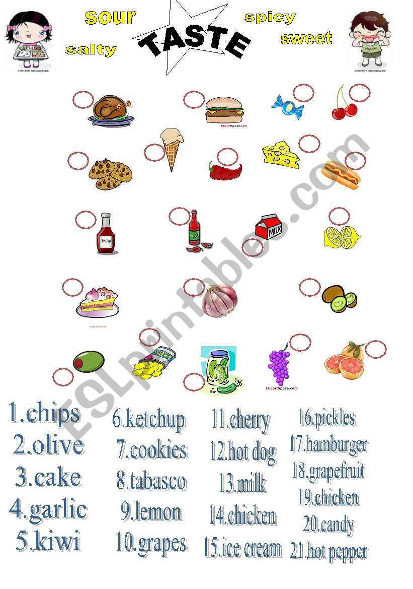 taste  and food  worksheet