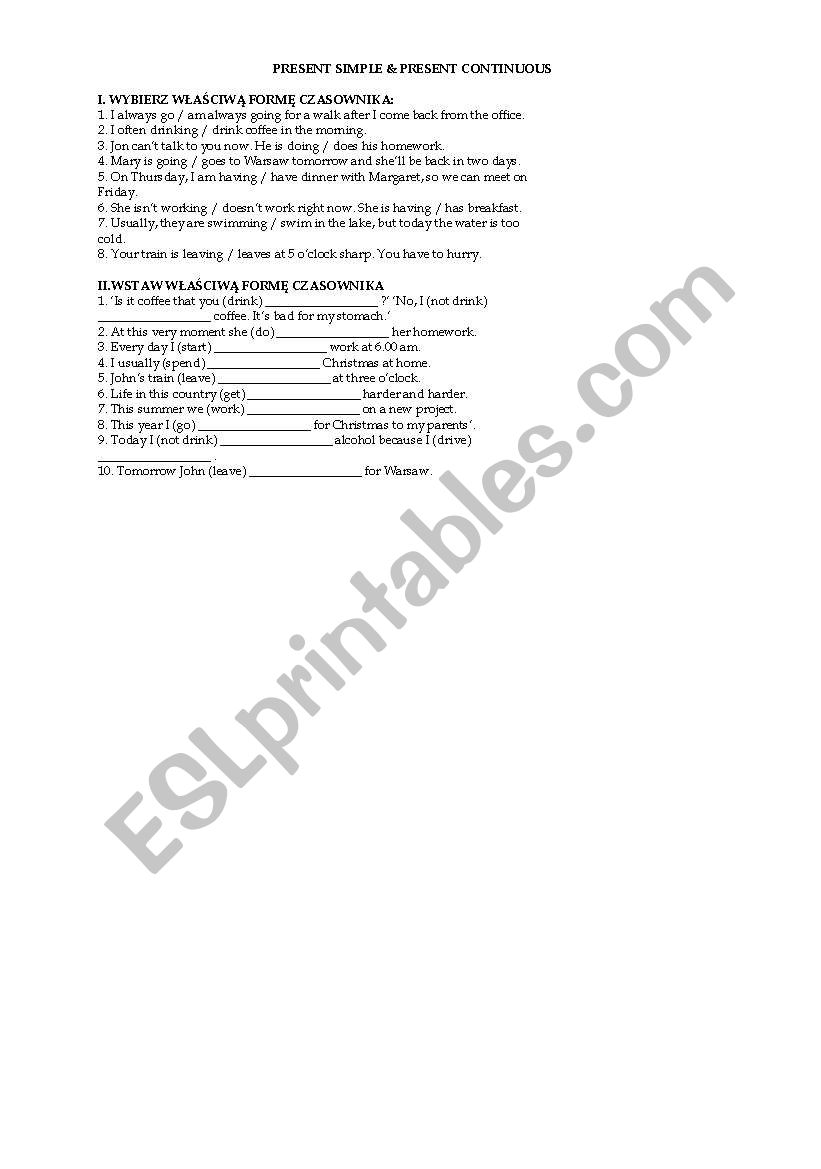 Present Simple short test worksheet