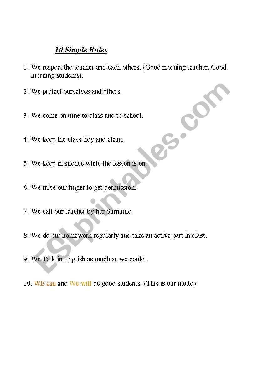 ten simple rules for classroom