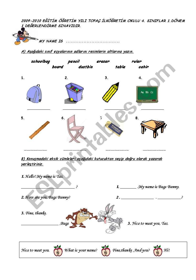 4 th grade exam worksheet