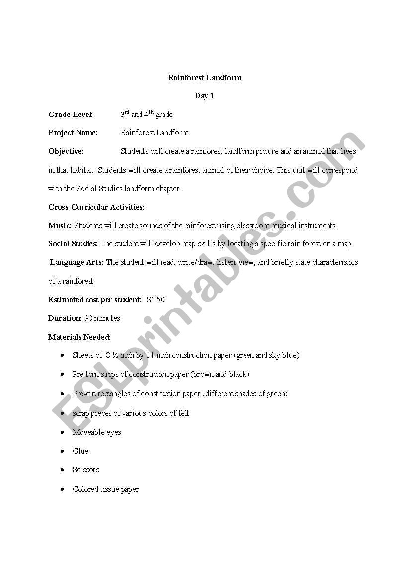 Rainforest Landform Lesson Plan