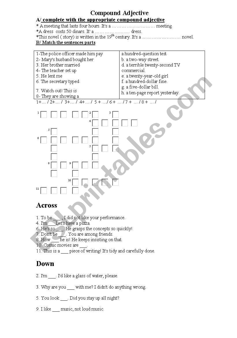 compound adjective worksheet