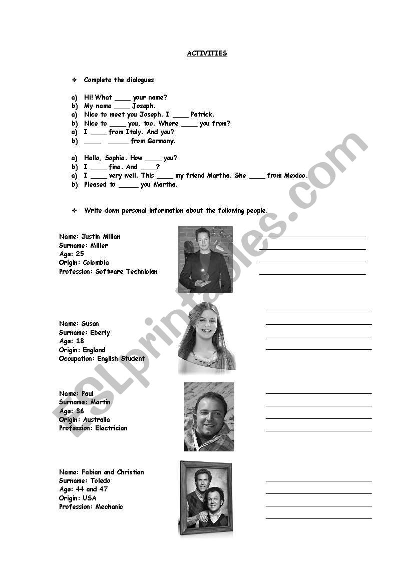 Introductions worksheet