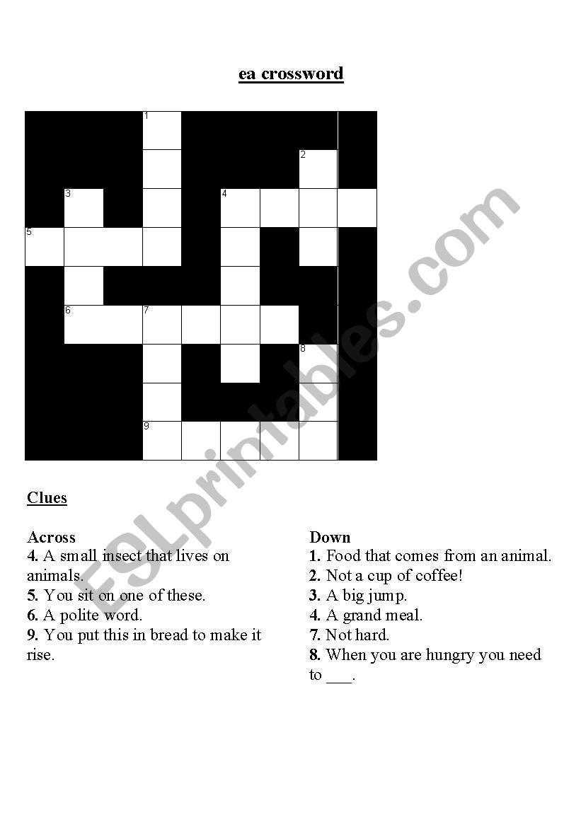 ea (as in tea) crossword worksheet