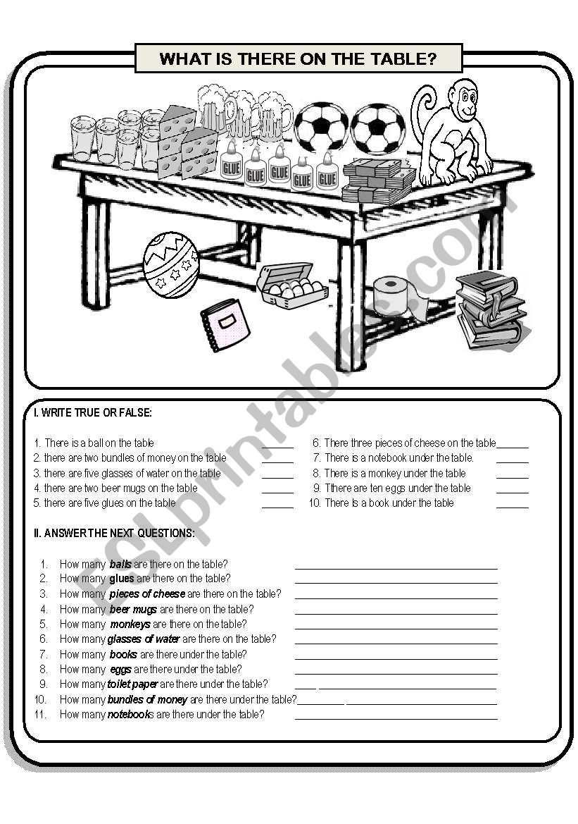 WHAT IS THERE ON THE TABLE? worksheet