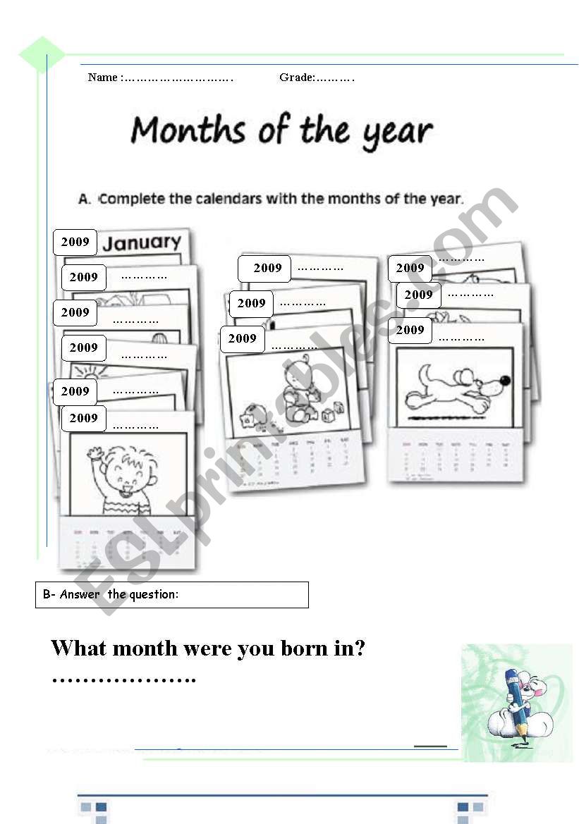 months worksheet