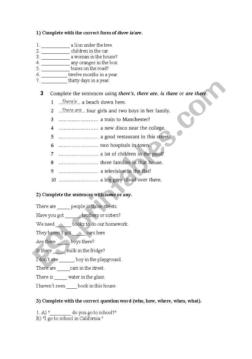 1st ESO revision worksheet