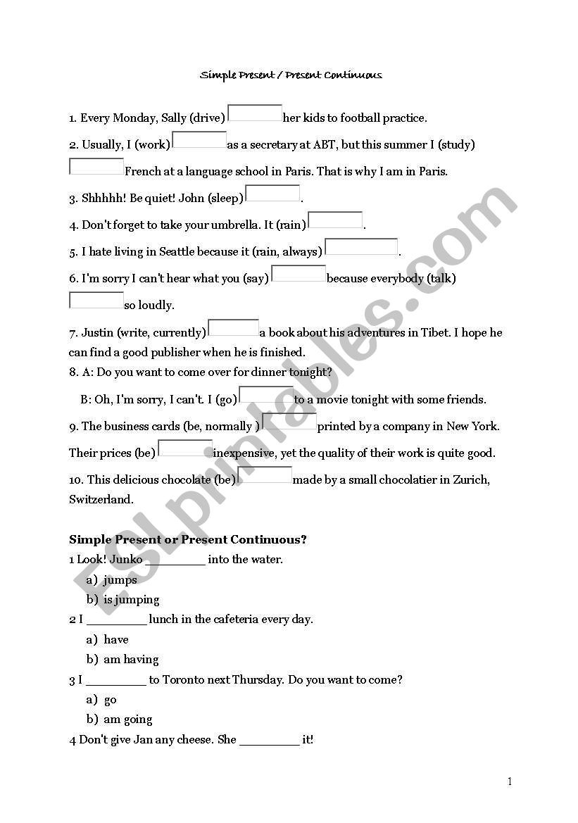 Present Simpe EXERCISES worksheet