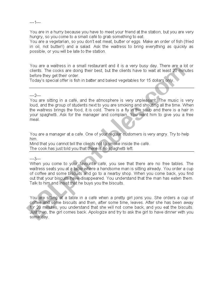 food and restaurant dialogues worksheet